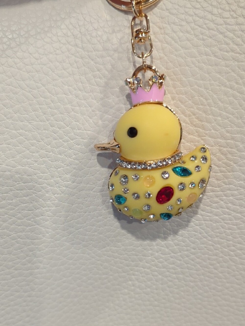 Jeweled Yellow Rubber Duck Keychain Charm with Crown - Picture 2 of 3